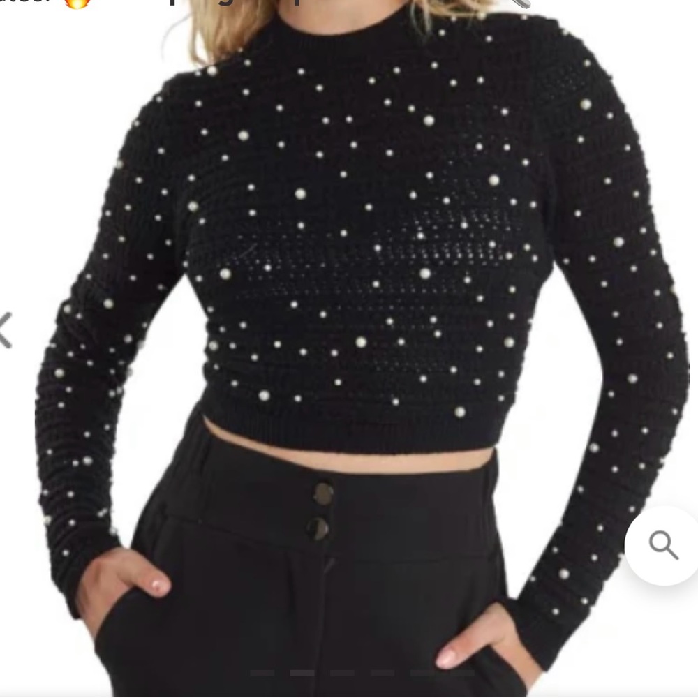 Zara Women's black backless knit crop top pearl open back detail NWT Size Medium